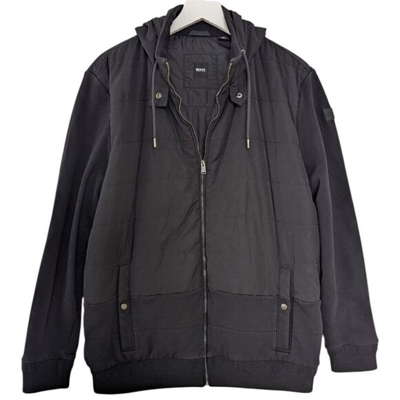 Boss Hugo Boss Men's M Black Mixed Media Hybrid Hooded Jacket - Picture 1 of 9